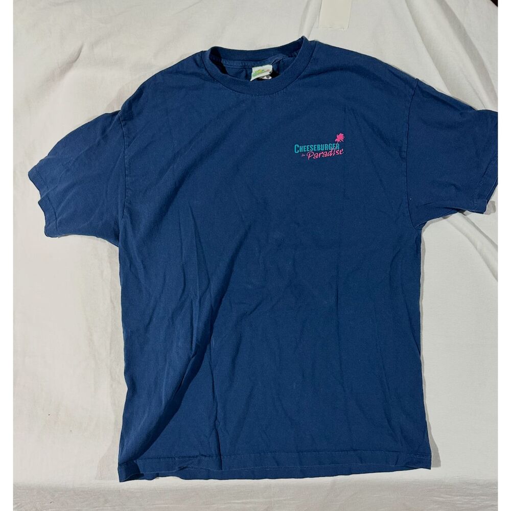 Cheeseburger in Paradise Tee XL Vintage Y2K Navy Beach Bar Buffett Graphic Shirt
